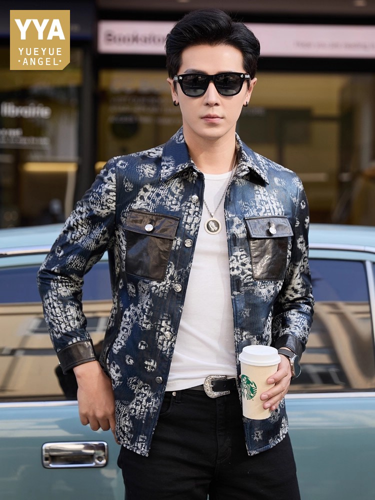 Street Fashion Jacket Men - فاخر جديد الموضة الأزهار المطبوعة رجالي