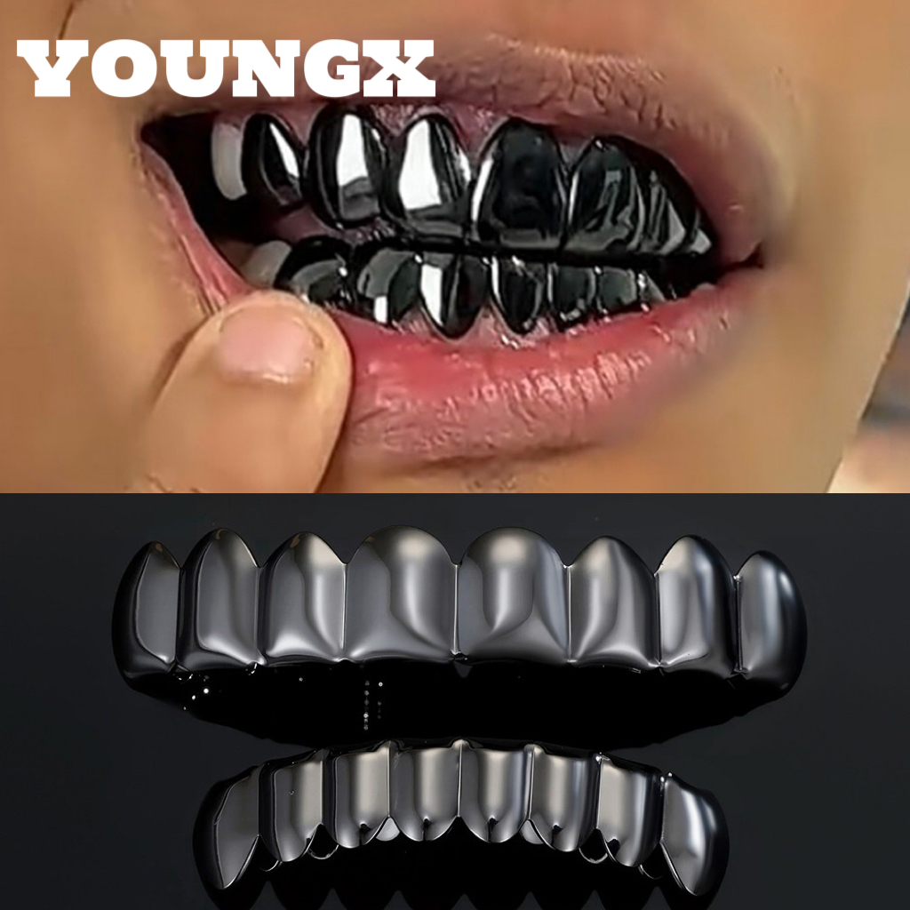 Street Fashion Jewelry - YOUNGX غطاء أسنان علوي وسفلي أسود