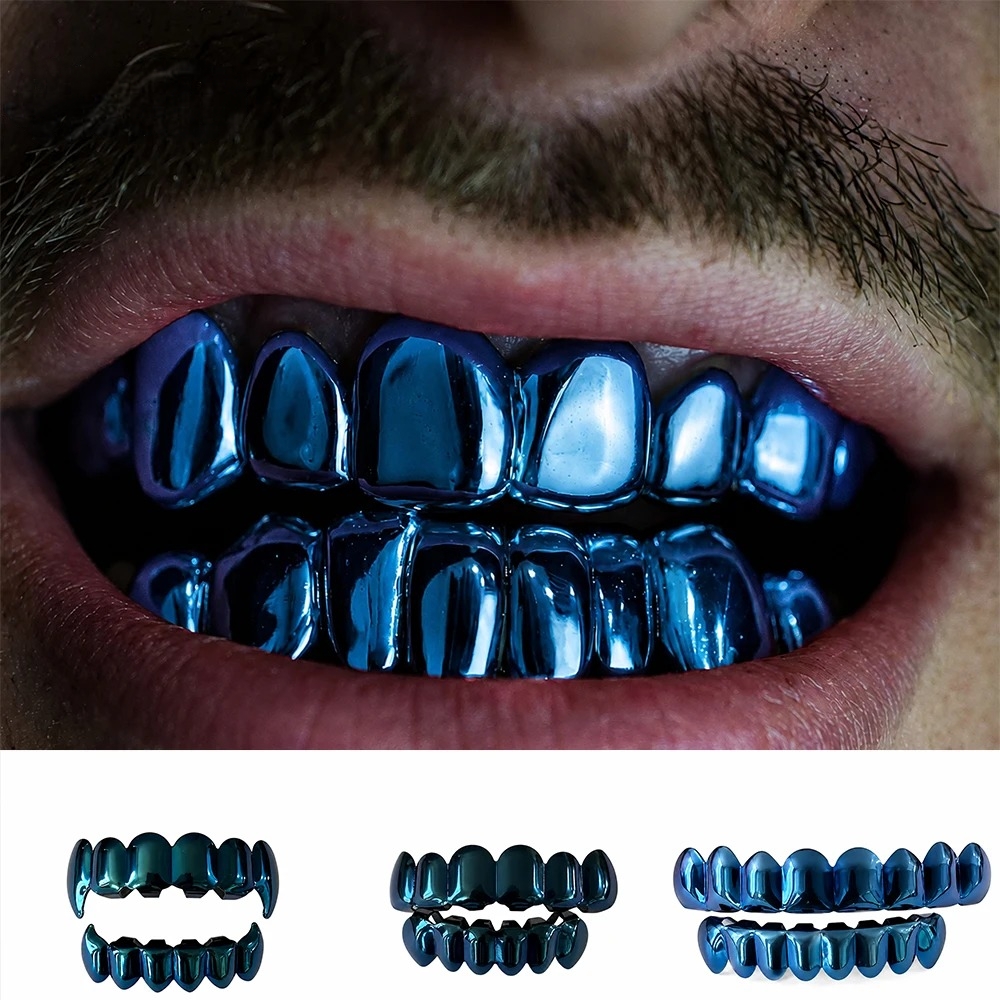 Street Fashion Jewelry - طقم أسنان هيب هوب باللون الأزرق