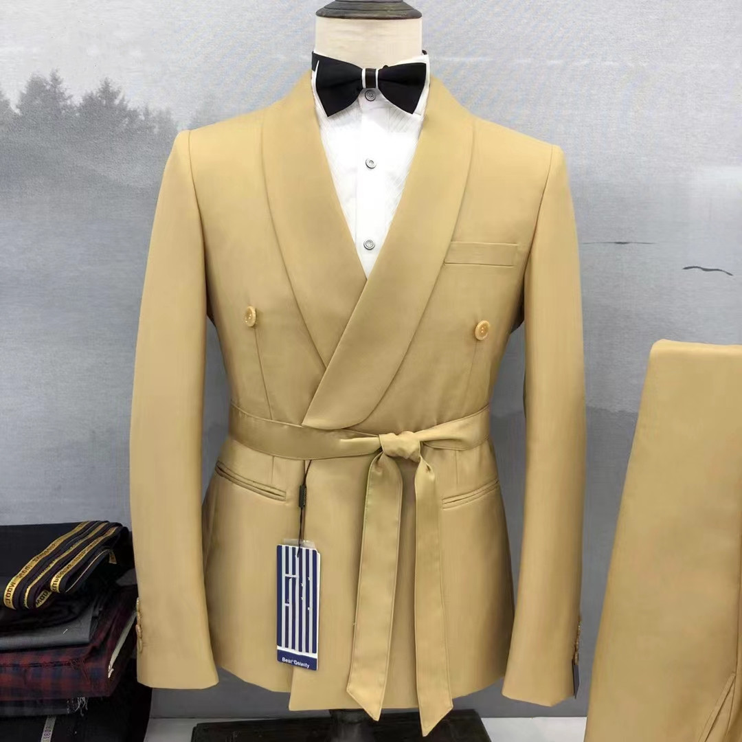 Street Fashion Jacket Men - 2025 موضة مخصصة الأصفر بدل زفاف