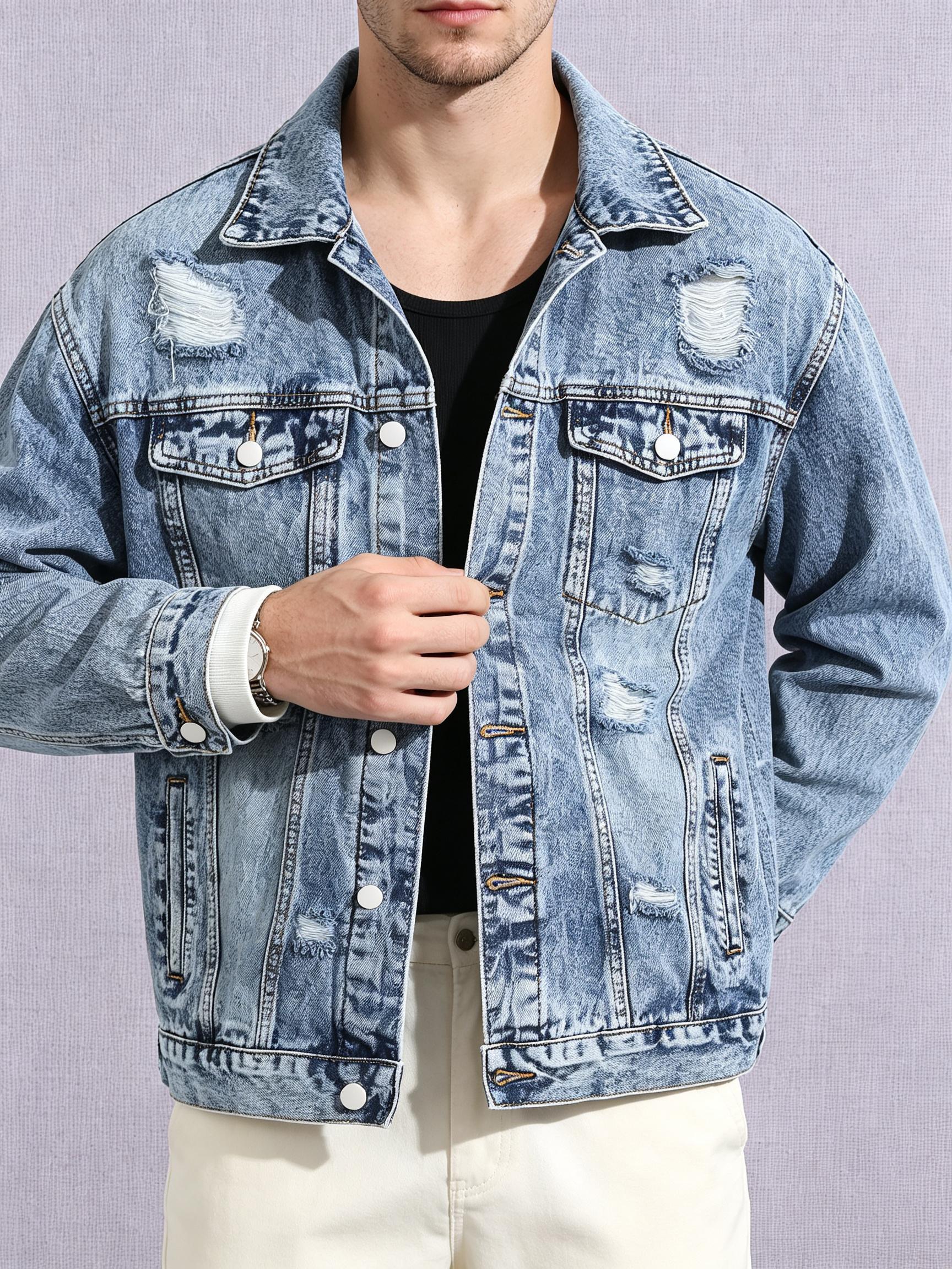 Street Fashion Jacket Men - جاكيت دنيم خفيف الوزن بقصة فضفاضة