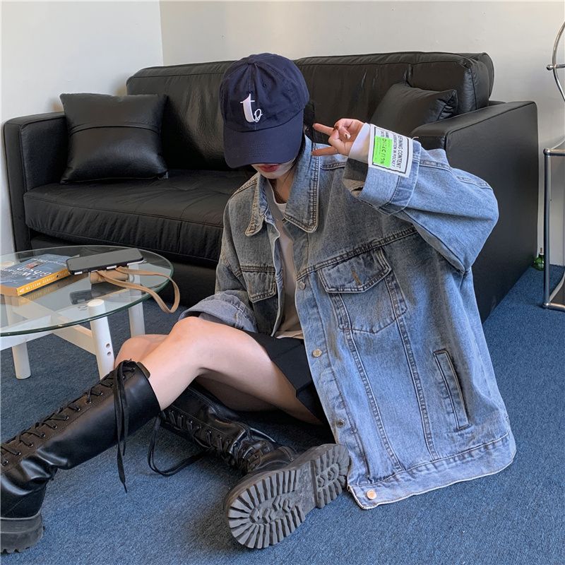 جاكيت جينز نسائي فضفاض بأكمام  - مراجعة Korean Street Fashion Female وسعره