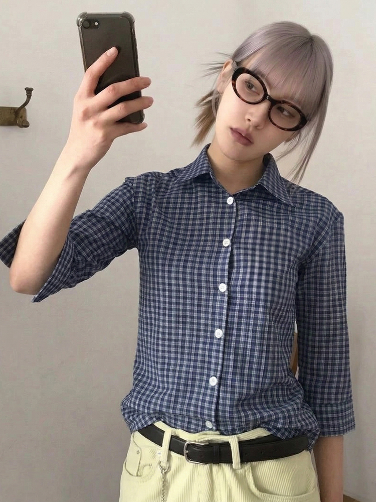 Genayooa Y2k قميص منقوش المرأة - مراجعة Street Fashion Japan وسعره