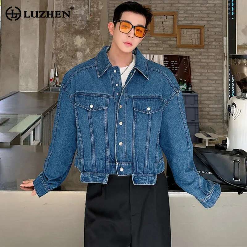 LUZHEN شخصية الدنيم سترة قصيرة - مراجعة Street Fashion Jacket Men وسعره