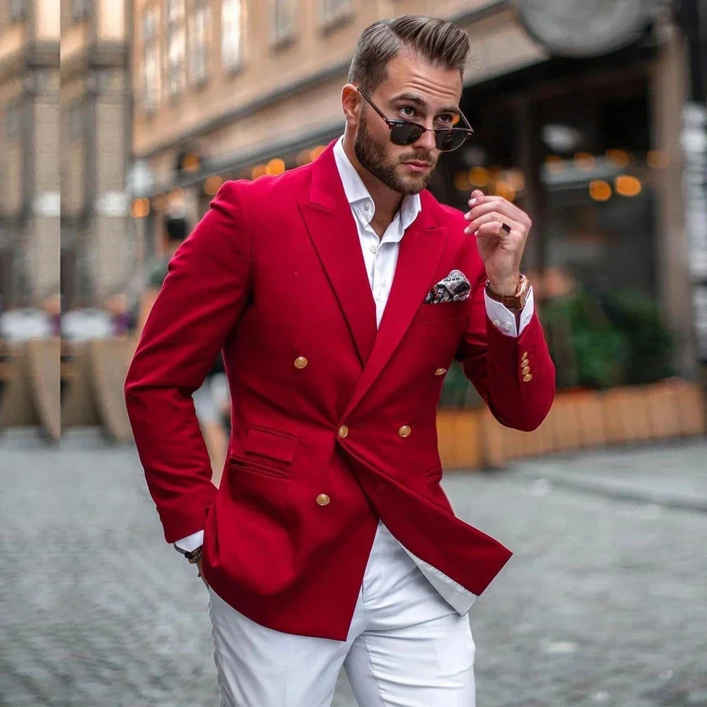بدلة رجالية أنيقة بسترة حمراء  - مراجعة Street Fashion Jacket Men وسعره