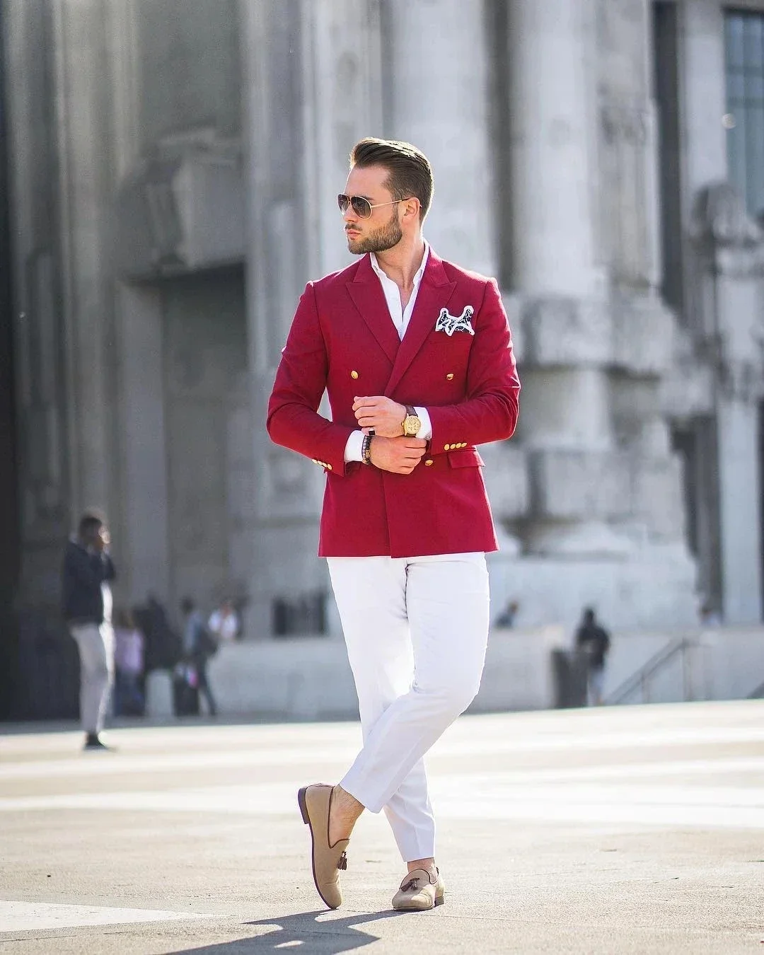 بدلة رجالية أنيقة بسترة حمراء  - مراجعة Street Fashion Jacket Men وسعره