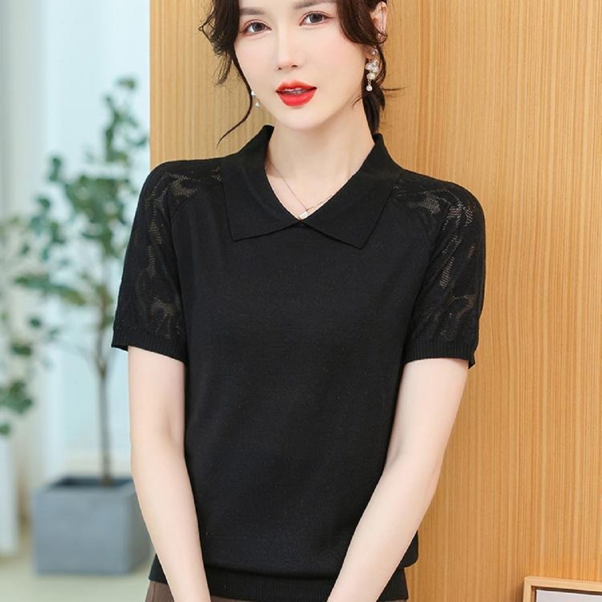 المرأة الصيف سترة بولو الرقبة  - مراجعة Korean Street Fashion Female وسعره