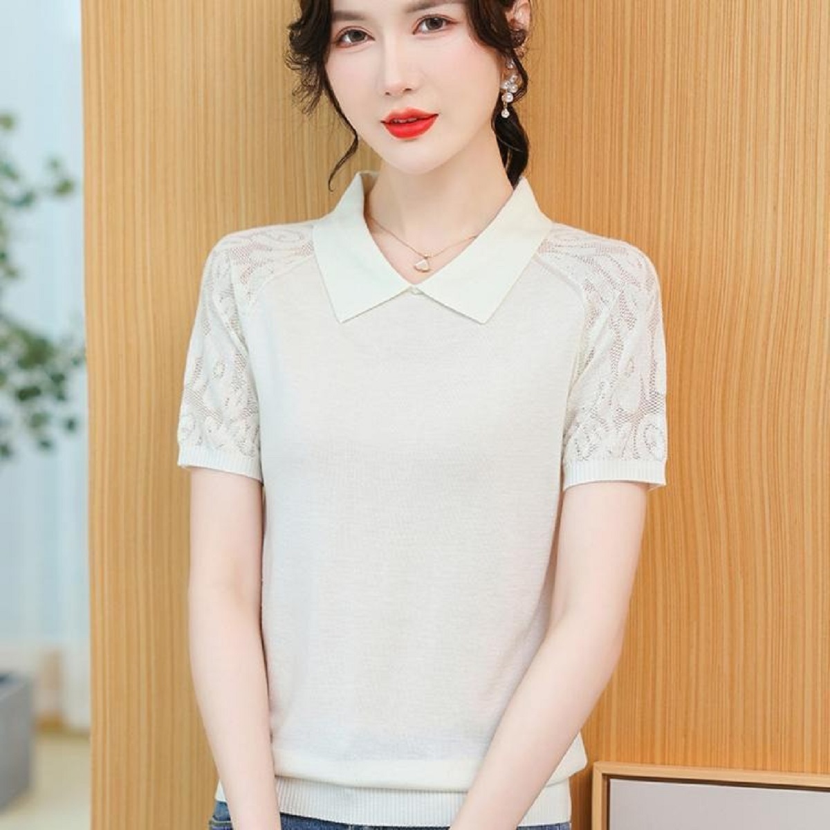 المرأة الصيف سترة بولو الرقبة  - مراجعة Korean Street Fashion Female وسعره