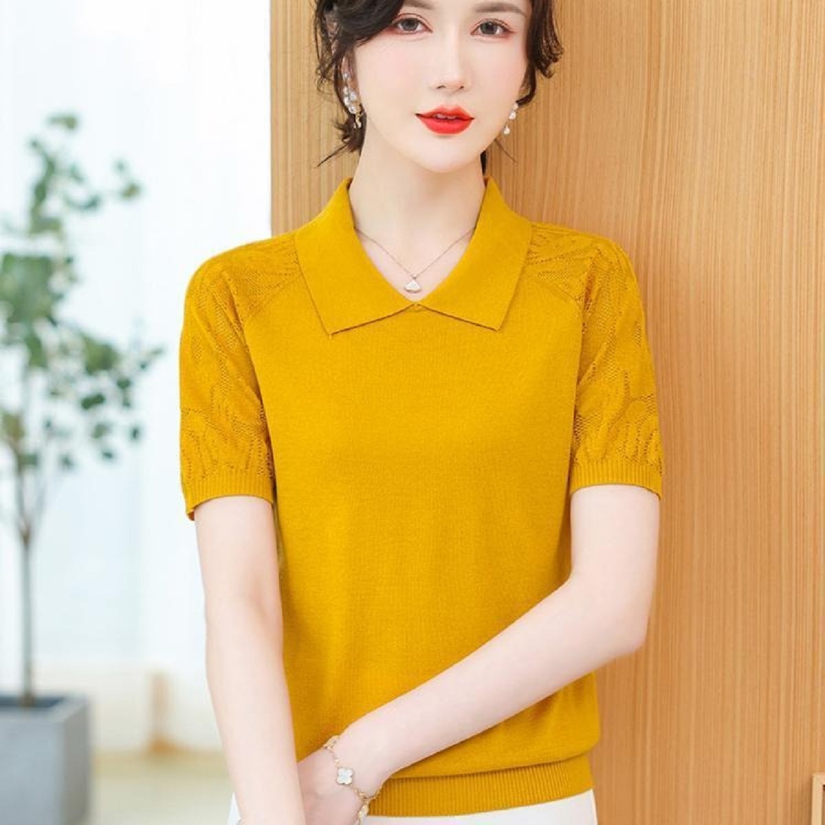 المرأة الصيف سترة بولو الرقبة  - مراجعة Korean Street Fashion Female وسعره