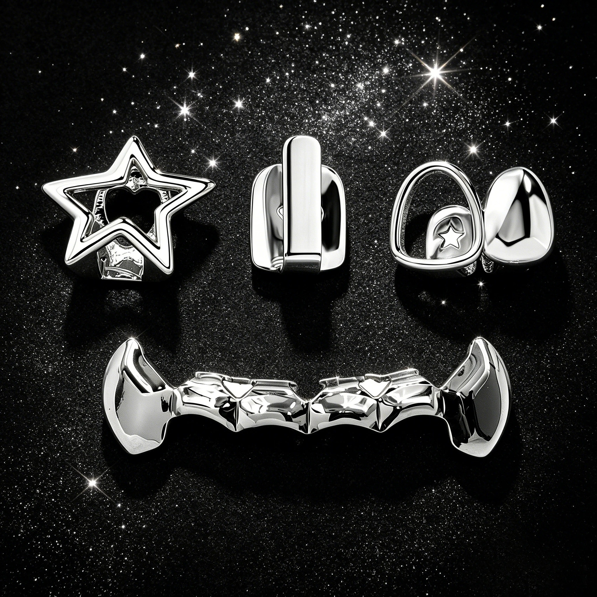 4 قطع طقم جريلز مطلي بالذهب، إ - مراجعة Street Fashion Jewelry وسعره