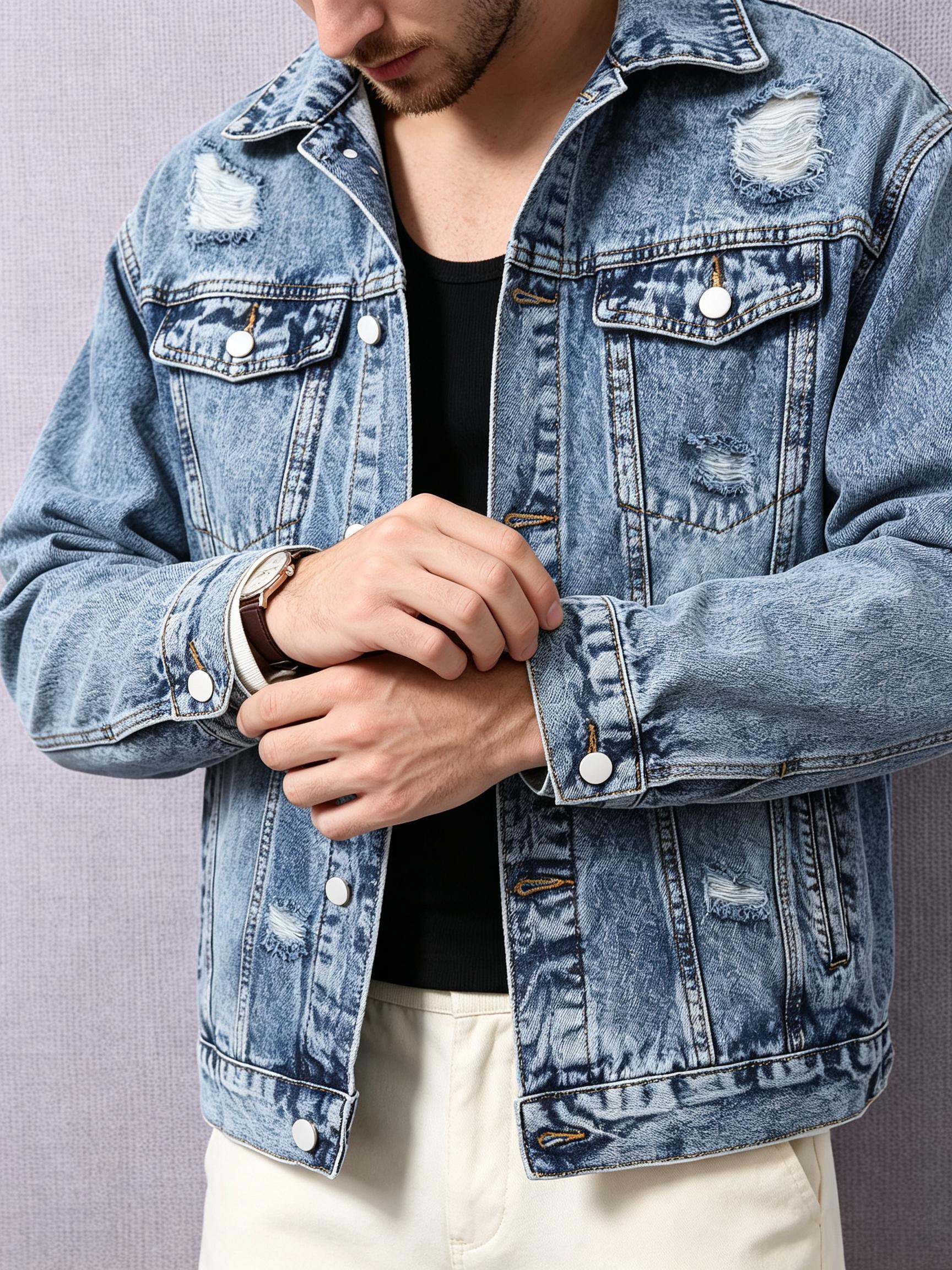 جاكيت دنيم خفيف الوزن بقصة فضف - مراجعة Street Fashion Jacket Men وسعره